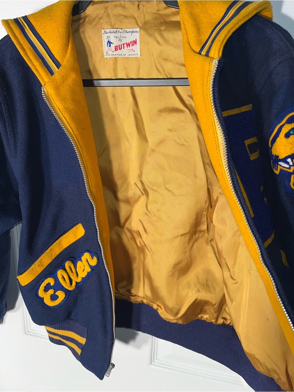 Vintage Letterman Jacket Varsity Panthers Women’s Small Butwin Brand Cheer Ellen - Picture 12 of 13